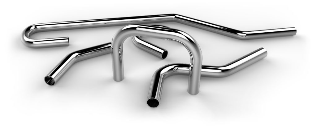 Pieces of metal that were formed using tube bending to become handrails
